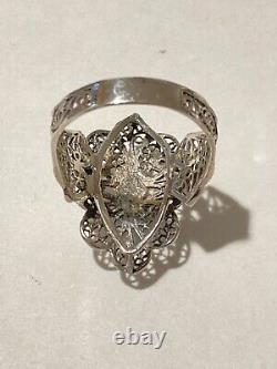 Woman's Victorian Style Blue Topaz Filigree Ring Sterling Silver Fine Jewelry