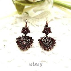 Wonderful heart garnet earrings in Victorian style Silver rosegoldplated 240222j