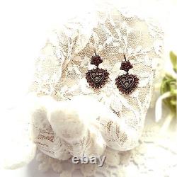 Wonderful heart garnet earrings in Victorian style Silver rosegoldplated 240222j